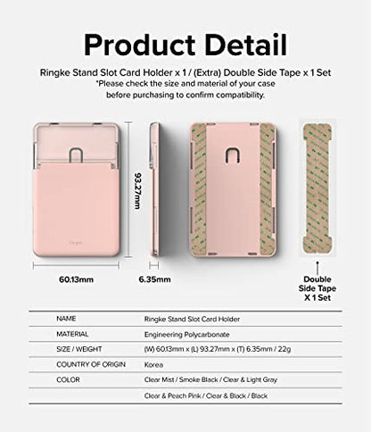Ringke Stand Slot Card Holder [Phone Wallet Stick on + Stand] ID & Credit Card Holder for Phone Case, Solid Card Wallet with Phone Kickstand Compatible with iPhone Galaxy Android - Clear & Peach Pink - color: Clear & Peach Pink