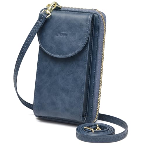 S-ZONE Small Crossbody Bags for Women Phone Purse RFID Blocking Wallet | Card Slots, Vegan Leather, Anti-theft, Multi Pockets, Detachable Adjustable Strap, Travel Eveyday Outing - color: Navy Blue