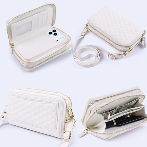 Harryshell Compatible with iPhone 17 Pro Max Case Wallet Multi Zipper Detachable Removable Cover Purse with RFID Blocking Card Slots Holder Mirror Crossbody Strap (Compatible with Magsafe - White) - color: Compatible with Magsafe - White, size: iPhone 17