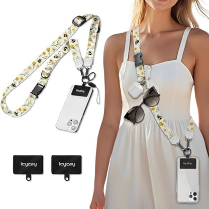 Icycay Phone Lanyard Crossbody Strap Adjustable Teacher Women Bumblebees - color: Bee Flower