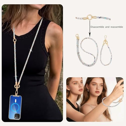 Crystal Phone Lanyard Crossbody Adjustable Rhinestone Anti-Theft Phone Strap Crossbody Cell Phone Neck Strap for Women - color: Multicolor