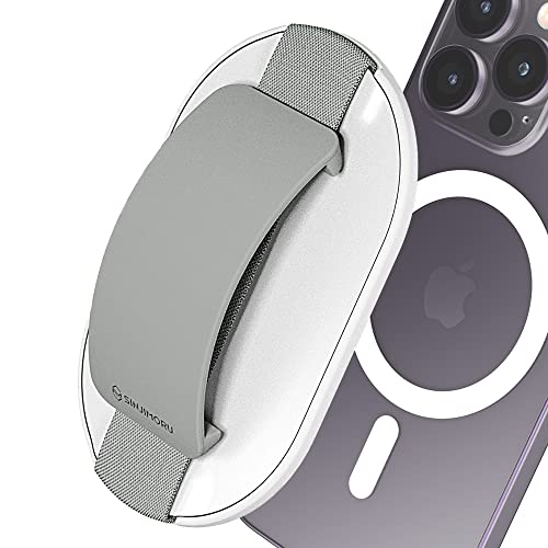 Sinjimoru Magnetic Phone Grip for MagSafe, Silicone Phone Strap, Light Grey - color: Light Grey