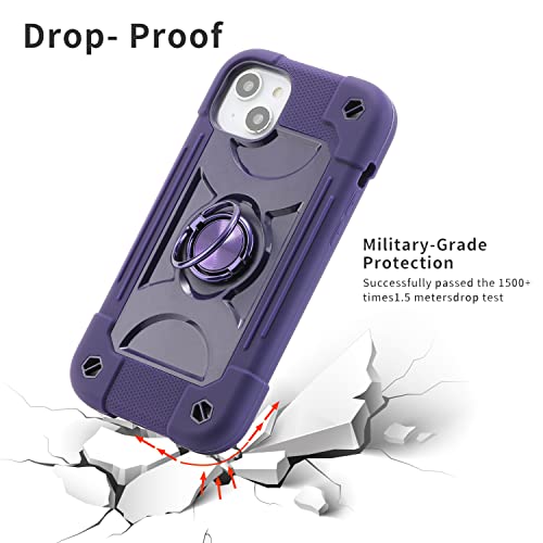 MARKILL Compatible with iPhone 14 Plus Case 6.7 Inch with 360 Degree Rotate Ring Stand, Military Grade Drop Protection Full Body Rugged Heavy Duty Protective Cover for iPhone 14 Plus - color: Deep Purple, size: iPhone 14 Plus 6.7"