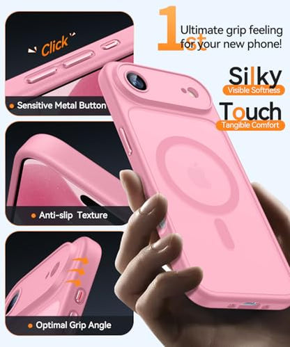 CANSHN Magnetic Compatible with iPhone Air Case(6.5 Inch), Upgraded [Full Camera Protection] [Compatible with Magsafe] [Translucent Matte] Shockproof Phone Cover for iPhone 17 Air Case,Pink - color: Pink, size: iPhone Air (6.9 Inch,1 Lens)
