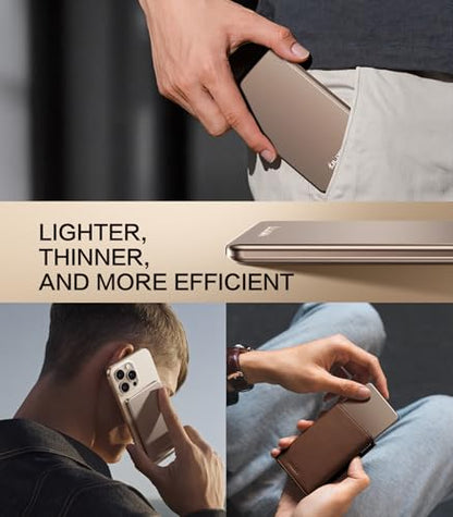 [0.3" Ultra Slim] [Alloy-Made] ULiXWH Magsafe Portable Charger for iPhone, 2026 Upgrade 5000mAh Fast Charging Magnetic Power Bank, Wireless Battery Pack for iPhone 17 Air 16 15 Pro Max 14, Desert Gold - color: Desert Gold