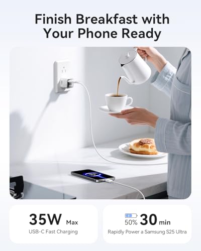 Kuulaa USB C Charger Block 35W iPhone Charger Fast Charging GaN PPS Compact Wall Chargers Block, USB-C Power Adapter for iPhone 16/15/14/13, Galaxy S25/S24/S23 (White)