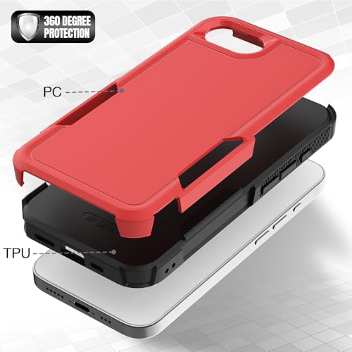 for iPhone 16E / iPhone 17E Case: Dual Layer Protective Heavy Duty Cell Phone Cover Shockproof Rugged with HD Screen Protector - Military Protection Bumper Tough - for iPhone 16E / iPhone 17E, Red - color: Red (PC) + Black (TPU)
