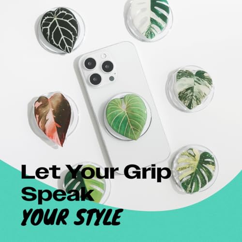 OnTheGrip Compatible with Magsafe Magnetic Cute Acrylic Tropical Leaf Design Collapsible Mobile Phone Grip Stand Holder for Smartphone Tablet Cell Phone Accessory (Monstera Deliciosa)