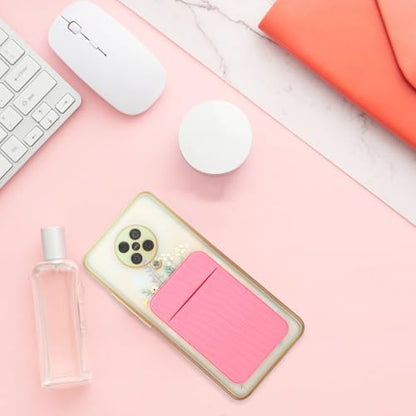2pcs Adhesive Phone Card Holder Sticky Pocket with Elastic Stretch Fabric, Smartphone Back Wallet for Small Cards, Pink Self-adhesive Case Pocket for Travel and Daily Use