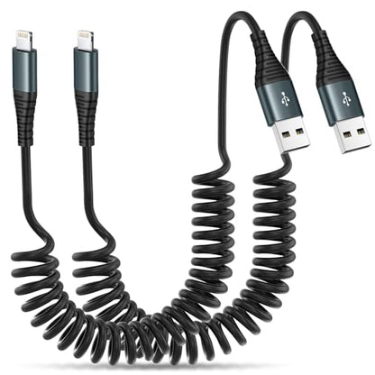 Heartbeats Coiled Lightning Cable 3FT 2 Pack MFi Certified Car iPhone Charger Cable，USB to Lightning Cable Compatible with iPhone 14/13/12/11 Pro Max/XS Max/XR/X/8/7/iPad