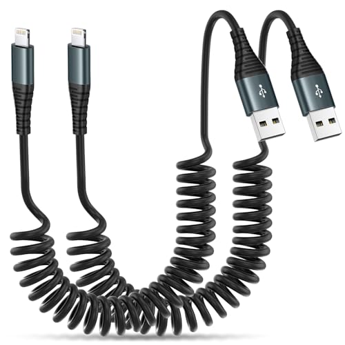 Heartbeats Coiled Lightning Cable 3FT 2 Pack MFi Certified Car iPhone Charger Cable，USB to Lightning Cable Compatible with iPhone 14/13/12/11 Pro Max/XS Max/XR/X/8/7/iPad