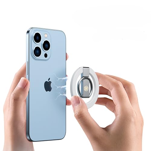 White Minimalist Magnetic Phone Ring Holder Ultra-Slim Kickstand iPhone 11-17 Pro Max Samsung Galaxy Pixel Anti-Drop Grip 360° Adjustable Finger Loop Wireless Charging Compatible Lightweight - color: White Metal Holder