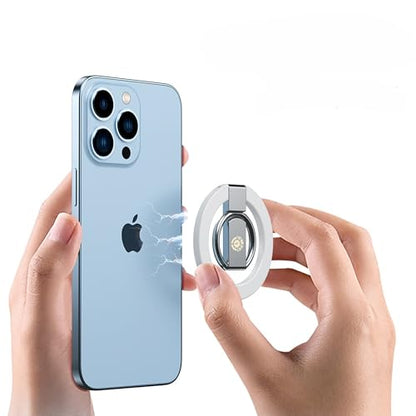 White Minimalist Magnetic Phone Ring Holder Ultra-Slim Kickstand iPhone 11-17 Pro Max Samsung Galaxy Pixel Anti-Drop Grip 360° Adjustable Finger Loop Wireless Charging Compatible Lightweight - color: White Metal Holder