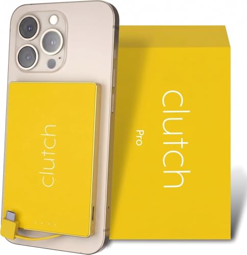Clutch - Pro USB-C Portable Charger - Compatible with iPhone 15, 16, 17 & Android Devices - Power Bank Magnetic Battery - TSA Travel Approved - USB Rechargeable - Built-in Cable - 5000 mAh - 3.7oz - color: Yellow