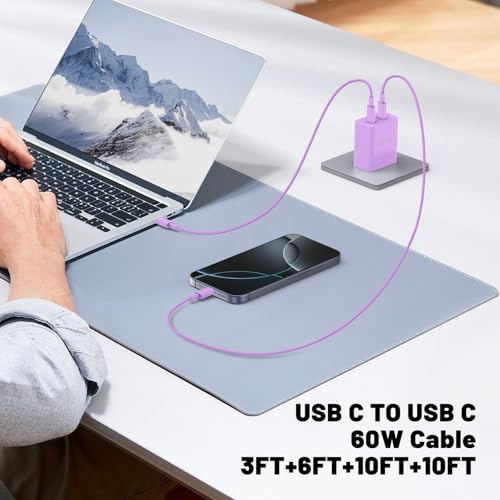 QZIIW iPhone 17 16 15 Pro Max Fast Charger,45W Dual Port USB C Fast Charger - color: Purple, size: 3FT+6FT+10FT+10FT