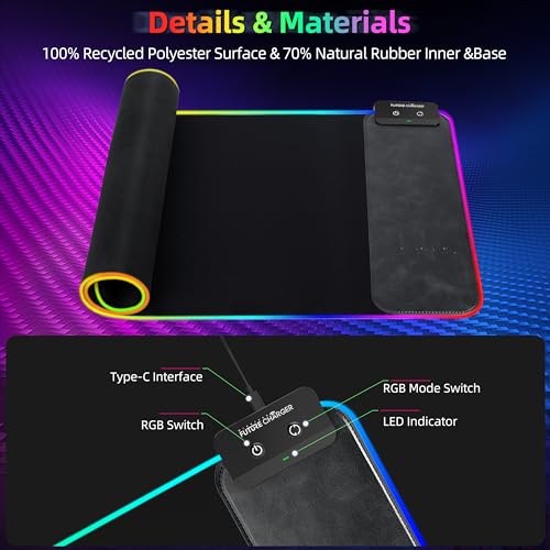 Gaming Mouse Pad, Wireless Charging Mouse Pad Gaming, 31.5"x11.8" Large RGB Desk Mat for Laptop/Computer/Keyboard, 9 Light Modes, Waterproof Smooth Surface, Non-Slip Base, Black