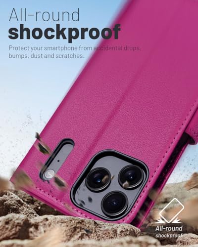 OCASE Compatible with iPhone 17 Pro Wallet Case, PU Leather Flip Folio Case with Card Holders RFID Blocking Kickstand [Shockproof TPU Inner Shell] Phone Cover 6.3 Inch 2025, Rose - color: Rose