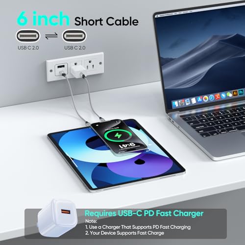 6 inch USB C to USB C Cable Short Fast Charging 60W, 2-Pack, Silver