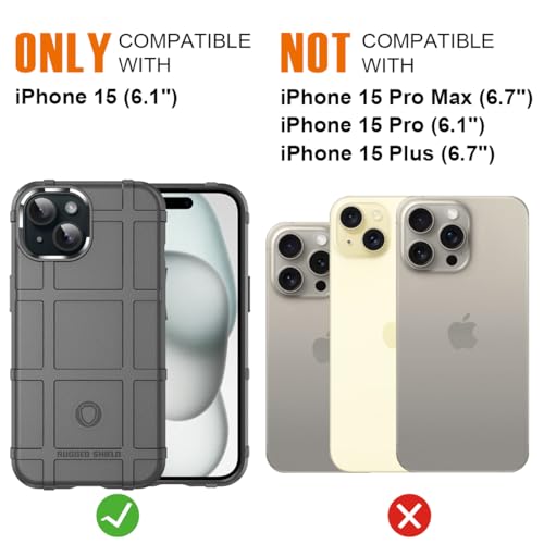 Rugged Shield 8ft Drop Proof TPU Thick Armor Tactical Protective Case Compatible with iPhone 15 (6.1 inches) - City Grey - color: City Grey, size: iPhone 15