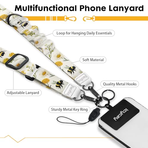 Icycay Phone Lanyard Crossbody Strap Adjustable Teacher Women Bumblebees - color: Bee Flower