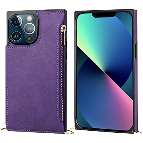 Bocasal Crossbody Wallet Case with Strap for iPhone 13 Pro, Purple - color: Purple