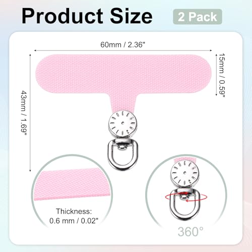 uxcell Rotating Phone Lanyard Tab Ultra-Thin No-Adhesive Phone Tether Patch - color: Silver Dial, Cherry Blossom Pink Patch