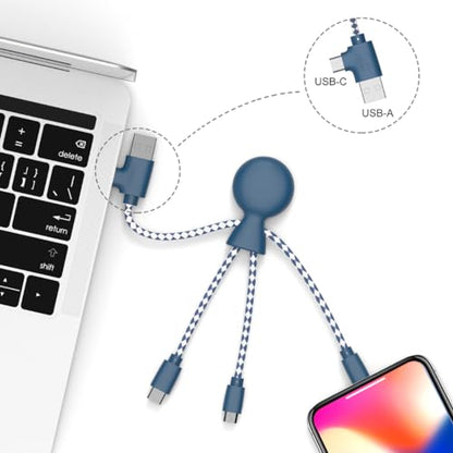 Xoopar Multi USB Cable 4 in 1 - Universal Charger Made from Recycled Plastic - USB, USB-C, Lighting, Micro USB Ports - Compatible with All Smartphones Mr Bio Blue Octopus - color: Blue