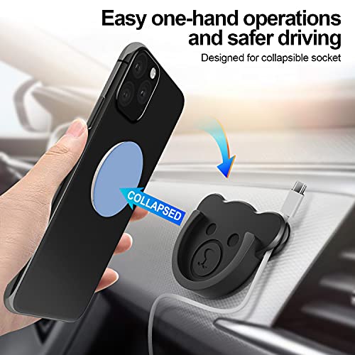 Socket Car Mount for Phone Holder Cute Bear Style Silicone Grip Stand with Phone line Clasp for Collapsible Socket User Used on Dashboard, Home, Office, Kitchen, Desk, Wall (Black) 3 Pack