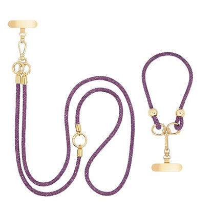 Crystal Phone Lanyard Crossbody and Wrist Strap Lanyard Rhinestone Anti-Theft Phone Strap Phone Neck Strap for Women - color: Purple Rhinestone