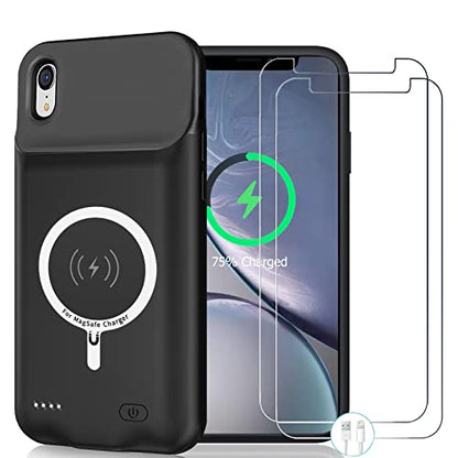 Battery Wireless Charging Case for iPhone XR, 10000mAh High Capacity Portable Rechargeable Protective Case Wireless Charging Compatible with iPhone XR (6.1 inch) Extended Battery Charger Cover (Black) - size: iPhone XR