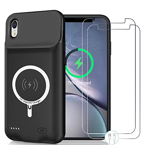 Battery Wireless Charging Case for iPhone XR, 10000mAh High Capacity Portable Rechargeable Protective Case Wireless Charging Compatible with iPhone XR (6.1 inch) Extended Battery Charger Cover (Black) - size: iPhone XR