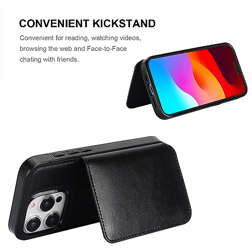 KIHUWEY Compatible with iPhone 15 Pro Wallet Case Credit Card Holder, Premium Leather Kickstand Flip Hidden Magnetic Clasp Durable Shockproof Protective Cover for iPhone 15 Pro 6.1 inch (Black) - color: Black