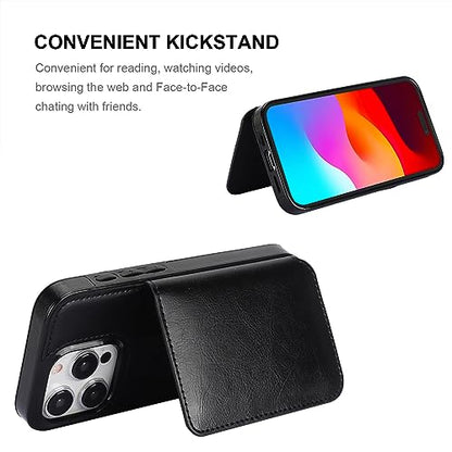 KIHUWEY Compatible with iPhone 15 Pro Wallet Case Credit Card Holder, Premium Leather Kickstand Flip Hidden Magnetic Clasp Durable Shockproof Protective Cover for iPhone 15 Pro 6.1 inch (Black) - color: Black