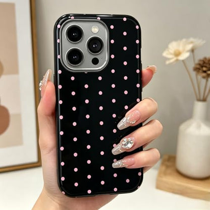 Pink Polka Dot Phone Case for iPhone17 ProMax 16Pro 15 14 13 12 for Samsung 26 Ultra Plus 25 24 Double Layer Protective Shockproof Smartphone Cover (Black, iPhone 17 Pro Max) - color: Black