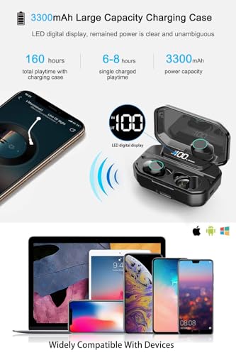 [Xmythorig Ultimate] True Wireless Earbuds Bluetooth 5.0 Headphones, IPX7 Waterproof Earphones for Sports, 160H Playtime w/ 3300mAh Charging Case, 3D Stereo Audio Touch Control in-Ear Headset w/Mic