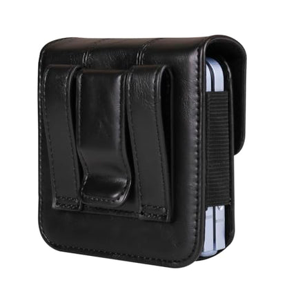 Galaxy Z Flip 5G Waist Belt Bag Leather, Mobile Phone Holster Wear Belt Waist Pack Leather Case with Belt Loop Compatible with Samsung Galaxy Z Flip 7 6 5 4 3 5G (SM-F700 SM-F707 SM-F711) Moto RAZR - color: Black