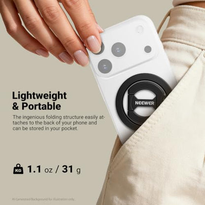 NEEWER Magnetic Phone Grip, Dual Side Magnet Cell Phone Ring Holder Stand Foldable Kickstand Portable Compatible with MagSafe iPhone Samsung Android for Car Mount Workout Gym Video Recording, PA140 - style: PA140