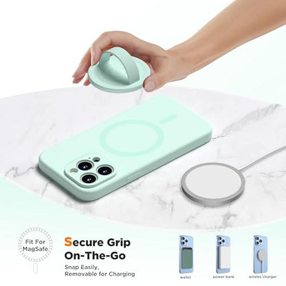 Upgraded Magnetic Phone Grip, Liquid Silicone Soft and Portable, Removable Finger Loop Ring Grip Holder for iPhone, Strong Magnetic Attraction, Compatible with MagSafe Phone Case, Mint Green - color: Mint Green