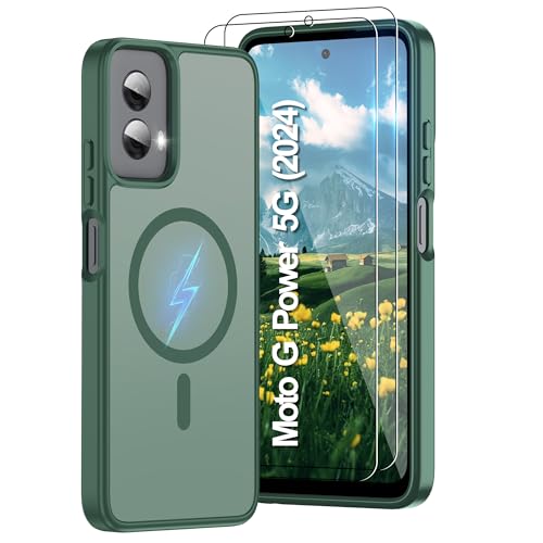 Pilaru Magnetic for Motorola Moto G Power 5G 2024 Case :(12FT Military Grade Drop Protection) Translucent Matte Slim-Shockproof Non Slip Anti-Fingerprint Hard Rugged Protective for GPower 2024 Green - color: Dark green, size: Moto G Power 5G 2024