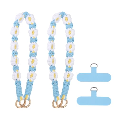 uxcell Phone Wrist Strap, Braided Flower Cell Phone Lanyard Charm, Wristlet Strap with Tether Tab - color: Yellow/White/Blue