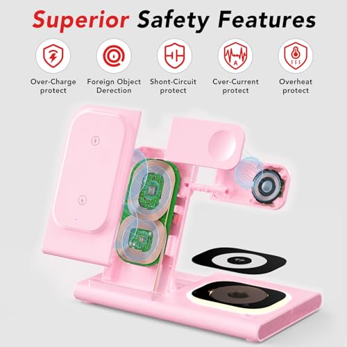 Wireless Charger for Samsung Charging Station, Foldable & Nightlight - color: pink