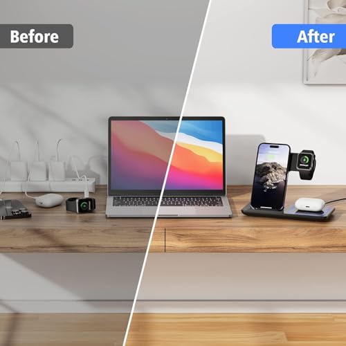 3 in 1 Wireless Charger Charging Station, Wireless Charger Stand for iPhone17 16e 16 15 14 Pro Max 13 12 11,Charging Dock for AirPods 4 3 2 Pro, Apple Watch 11/10/9/Ultra/8/SE/7/6/5/4/3