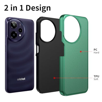 for Cricket Icon Plus 2026 (Plus Version Only) /AT&T Verge 2 Case with Tempered Glass Screen Protector,Dual Layer Heavy Duty Shockproof Protection (Dark Green) - color: Dark Green