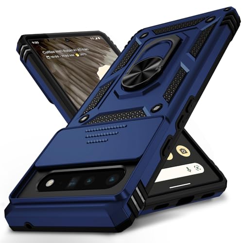 Vinve for Google Pixel 6 Pro Case with Slide Lens Cover, Military Grade Drop Protection, Magnetic Rotated Ring Holder Kickstand Protective Phone Case (Navy Blue) - color: Navy Blue ,Military Grade 2nd gen.