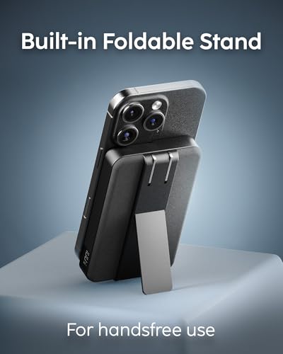 myCharge CliqLuxe+ Magnetic Wireless Power Bank 5,000mAh | iPhone & MagSafe Compatible | Qi2.2 25W Mag Safe Portable Charger | Built-in Wall Plug & Stand | 20W PD USB-C Port | Premium Black Fabric - size: 5K, style: With Wall Plug (Black)