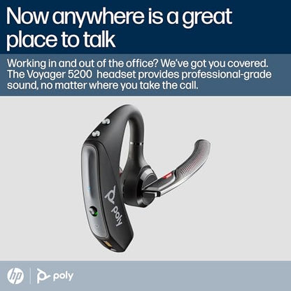 Poly Voyager 5200 Wireless Headset (Plantronics) - Single-Ear Bluetooth Headset w/Noise-Canceling Mic - Ergonomic Design - Voice Controls - Lightweight - Connect to Mobile/Tablet via Bluetooth