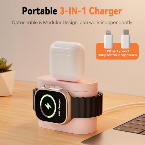 7 in 1 Wireless Charging Station, 25W Charger with Alarm Clock Night Light - color: Pink