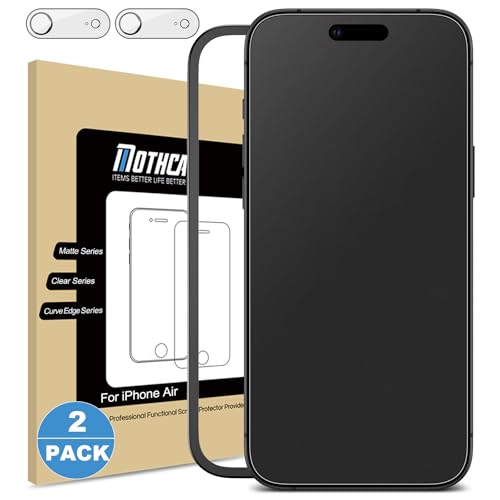 Mothca 2 Pack Matte Glass Screen Protector for iPhone Air / 17 Air [6.5 inch] + 2 Pack Camera Lens Protector, Anti-Glare & Anti-Fingerprint Case Friendly Tempered Glass, Bubble Free, Smooth as Silk - size: iPhone Air-6.5 Inch