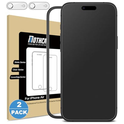 Mothca 2 Pack Matte Glass Screen Protector for iPhone Air / 17 Air [6.5 inch] + 2 Pack Camera Lens Protector, Anti-Glare & Anti-Fingerprint Case Friendly Tempered Glass, Bubble Free, Smooth as Silk - size: iPhone Air-6.5 Inch