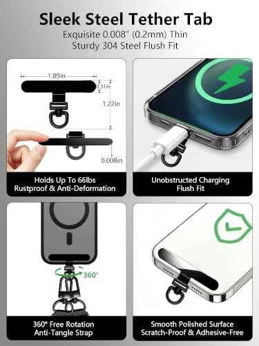 Cell Phone Lanyard Crossbody Built 3 Hooks & Anti-Slip Wrist Strap - color: Black, size: Large: Width 0.98''/Length 36.61'' – 67''
